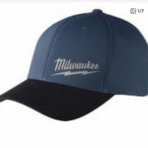 Milwaukee Tools Blue and Black Gray Logo Workskin Performance Fitted Cap